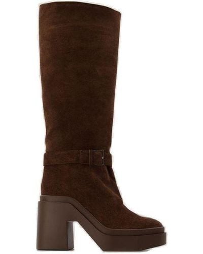 Robert Clergerie Round-toe Buckle Boots - Brown