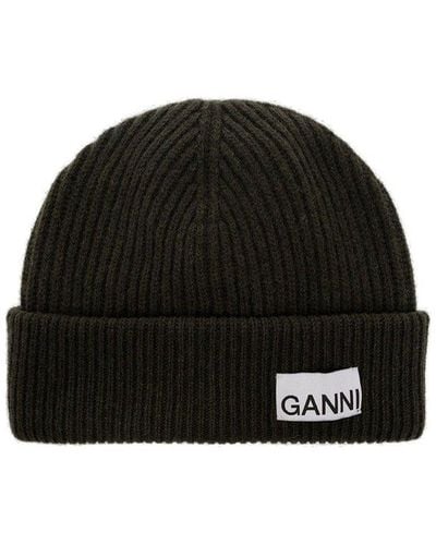 Ganni Beanie With Logo - Black