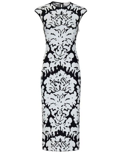 Alexander McQueen Damask Intarsia-knit Sleeveless Midi Dress - White
