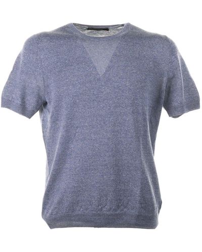 Tagliatore Short-sleeved Fine-knit T-shirt - Blue