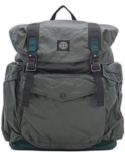 Stone Island Compass-patch Foldover Top Drawstring Backpack - Grey