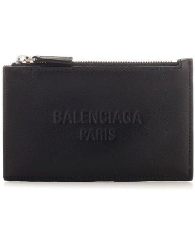Balenciaga Logo Embossed Zipped Card Holder - Black
