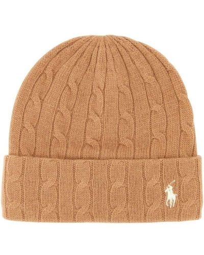 Polo Ralph Lauren Camel Wool Blend Beanie Hat - Natural