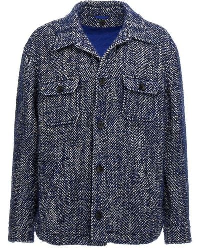 Etro Herringbone Pattern Buttoned Shirt Jacket - Blue