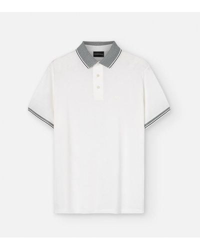 Emporio Armani Logo Embroidered Contrasted-trim Polo Shirt - White