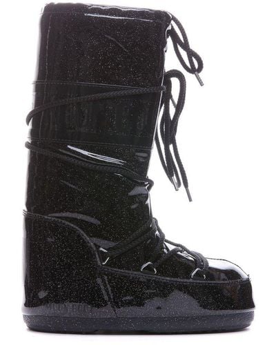 Moon Boot Icon Glitter Lace-up Boots - Black