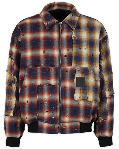 Givenchy Checked Distressed Bomber Jacket - Brown