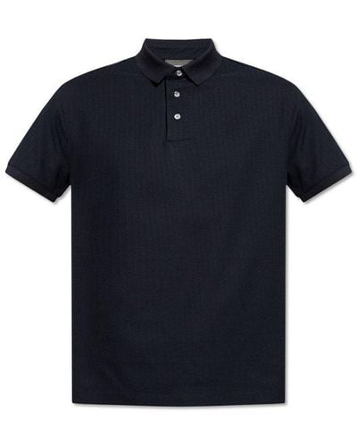 Emporio Armani Logo-embroidered Textured Polo Shirt - Blue