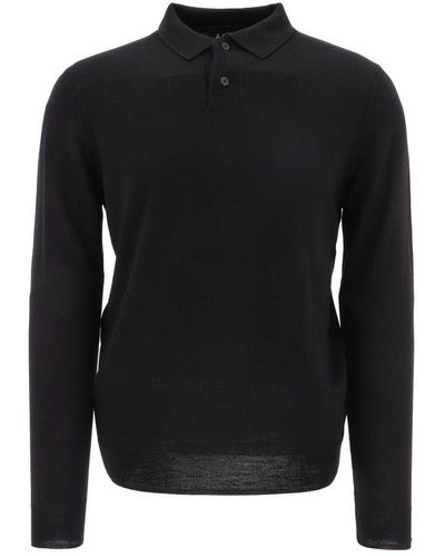 A.P.C. Long-sleeved Knitted Polo Shirt - Black