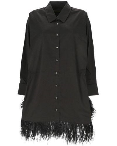 Marques'Almeida Feather Embellished Curved Hem Shirt Dress - Black