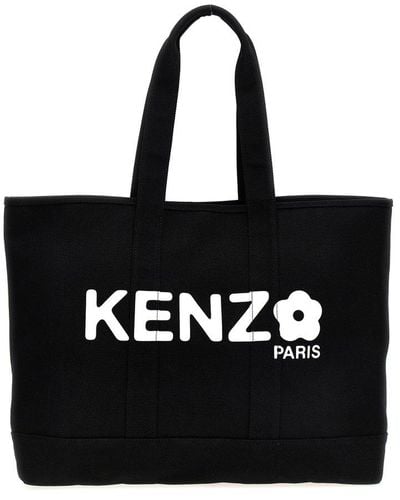 KENZO Utility Logo Printed Large Tote Bag - Black
