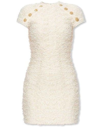 Balmain Tweed Sleeveless Dress - White