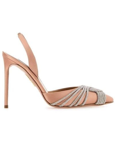 Aquazzura Gatsby Embellished Slingback Satin Court Shoes - Pink