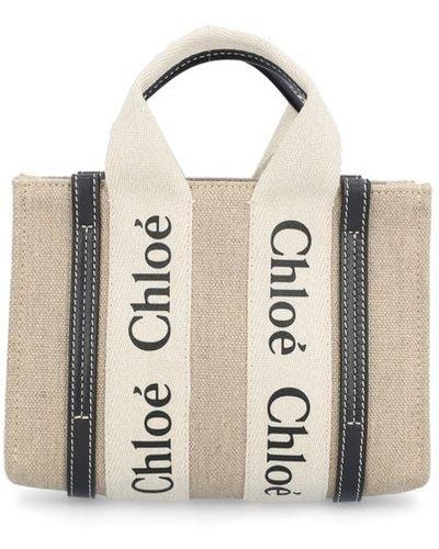 Chloé Woody Logo Embroidered Mini Tote Bag - Metallic