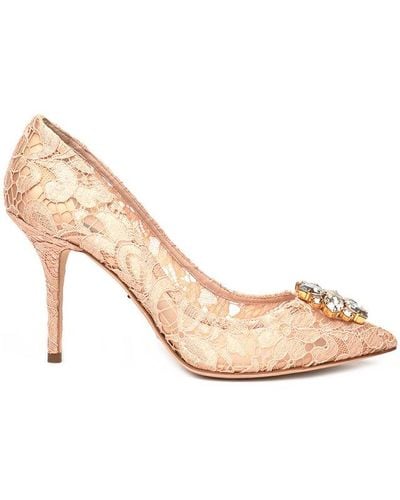 Dolce & Gabbana Taormina Lace Embellished Court Shoes - Natural