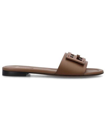 Fendi Signature Ff Leather Sandals. - Brown