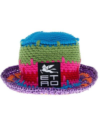 Etro Multicolour Cotton Chrocet Hat With Logo
