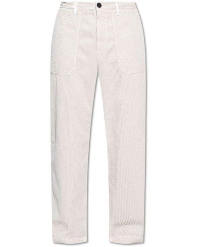 Stone Island Ribbed Trousers With Logo - White