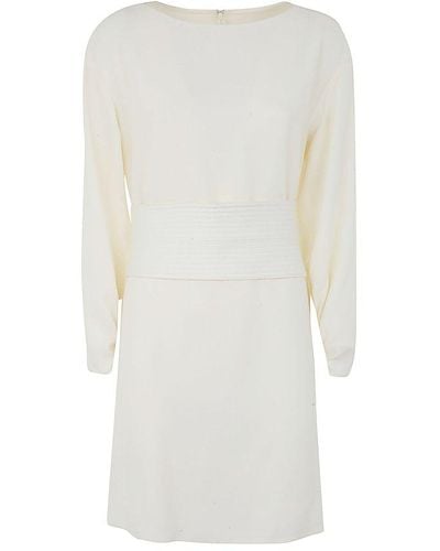 Emporio Armani Long Sleeves Tunic Dress With Belt - White