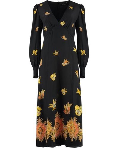 Etro Embroidered Long-sleeve Silk Dress - Black