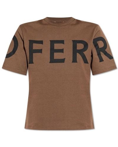 Ferragamo T-Shirt With Logo - Brown