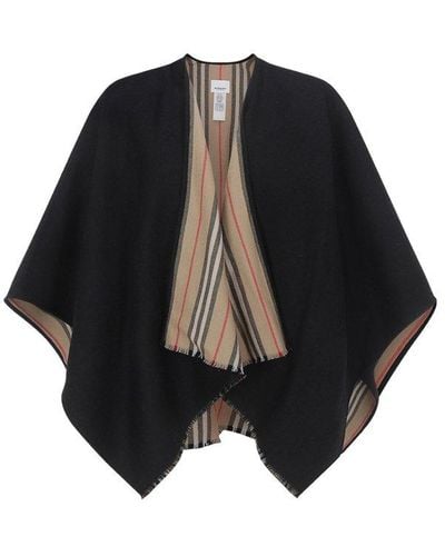 Burberry Icon Stripe Wool Cape - Black
