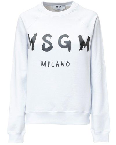MSGM Logo Print Crewneck Sweatshirt - Grey