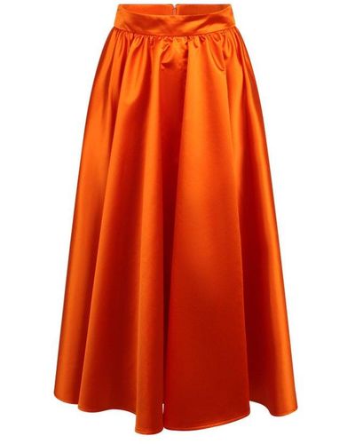 Patou Volume High Rise Satin Midi Skirt - Orange