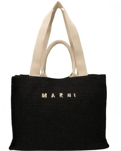 Marni Logo Embroidered Top Handle Bag - Black