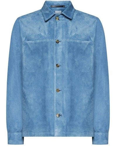 Paul Smith Pleat Detailed Buttoned Overshirt - Blue