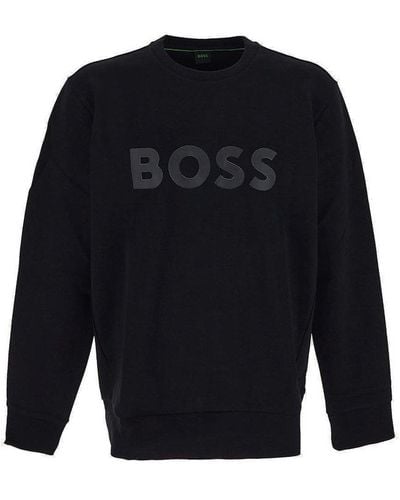BOSS Logo Printed Crewneck Sweatshirt - Blue