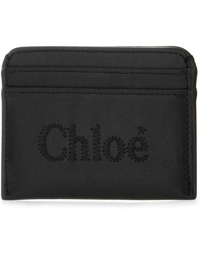 Chloé Sense Logo Embroidered Cardholder - Black