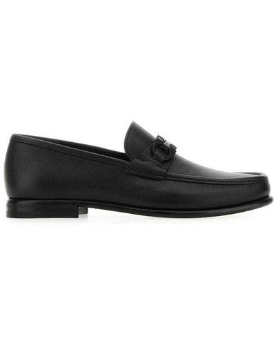 Ferragamo Gancini Crown Bit Leather Loafers - Black