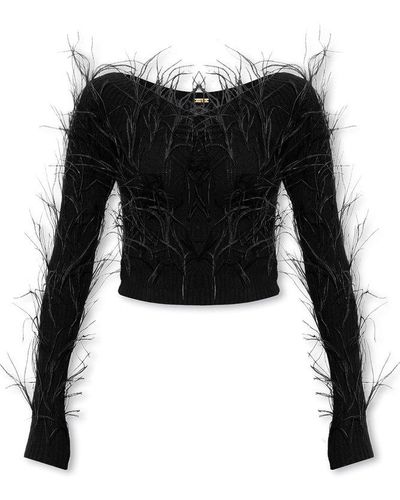 Cult Gaia ‘Danton’ Sweater With Feathers - Black