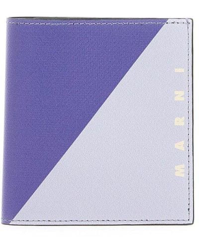 Marni Logo Printed Colour Block Bi-fold Wallet - Purple