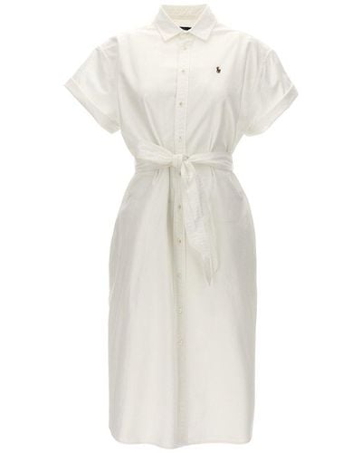 Polo Ralph Lauren Polo Pony-embroidered Belted Shirt Dress - White