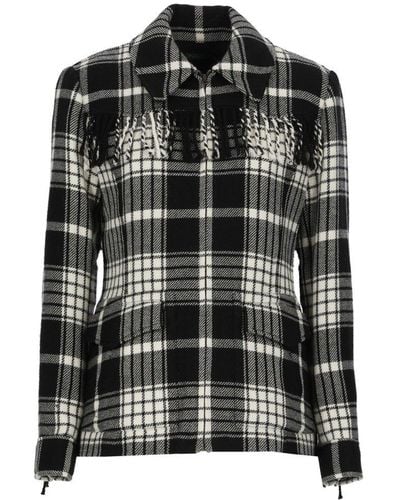 Polo Ralph Lauren Fringe-trim Checked Jacket - Black