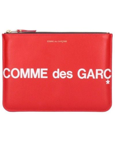 Comme des Garçons Logo Printed Zip-up Clutch Bag - Red