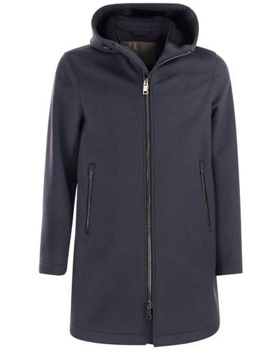 Herno Wool And Cashmere Parka With Hood - Blue