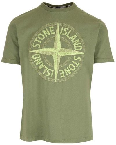 Stone Island Logo Embroidered Crewneck T-shirt - Green