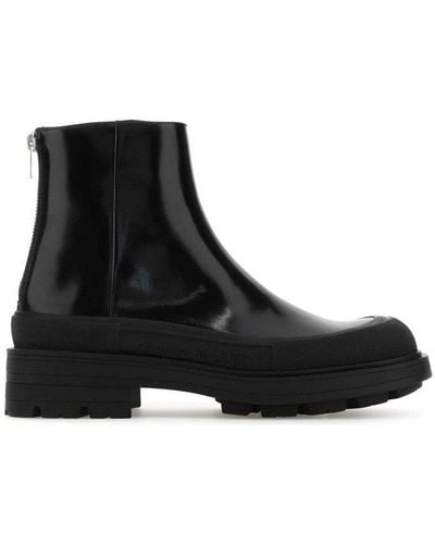 Alexander McQueen Black Leather Stack Boots