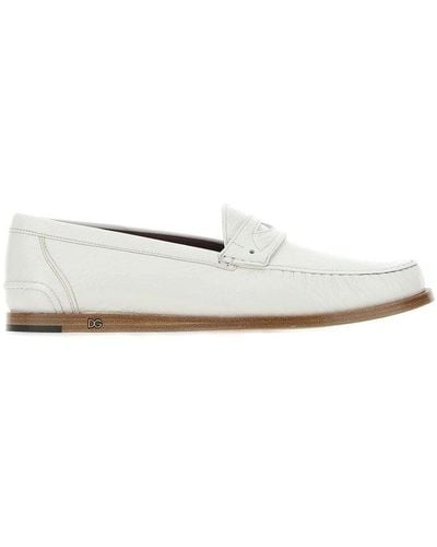 Dolce & Gabbana Logo Plaque Penny Loafers - White