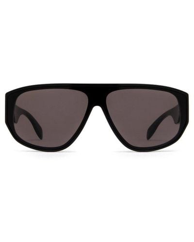 Alexander McQueen Geometric-frame Logo-detail Sunglasses - Black