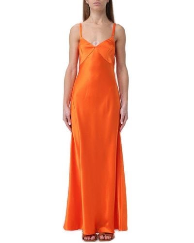 Polo Ralph Lauren V-neck Midi Satin Slip Dress - Orange