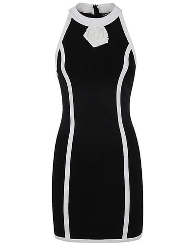 Balmain Halterneck Rose Detail Short Dress - Black