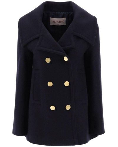 Valentino Double-breasted Long-sleeved Coat - Blue