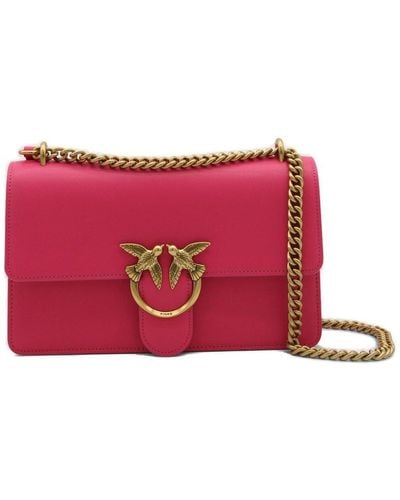 Pinko Fuchsia Leather Love One Shoulder Bag - Red