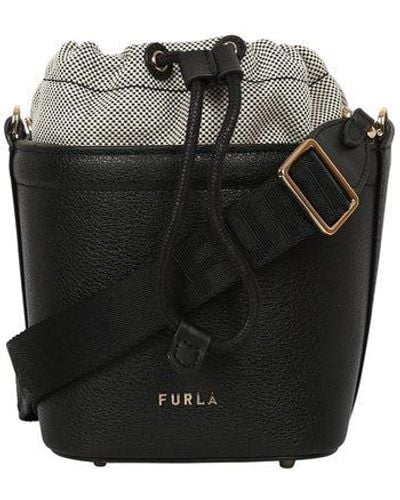 Furla Logo Drawstring Bucket Bag - Black