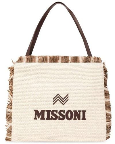 Missoni Logo-patch Fringed-edge Interwoven Tote Bag - Natural