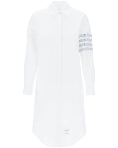 Thom Browne 4-bar Long-sleeved Shirt Dress - White